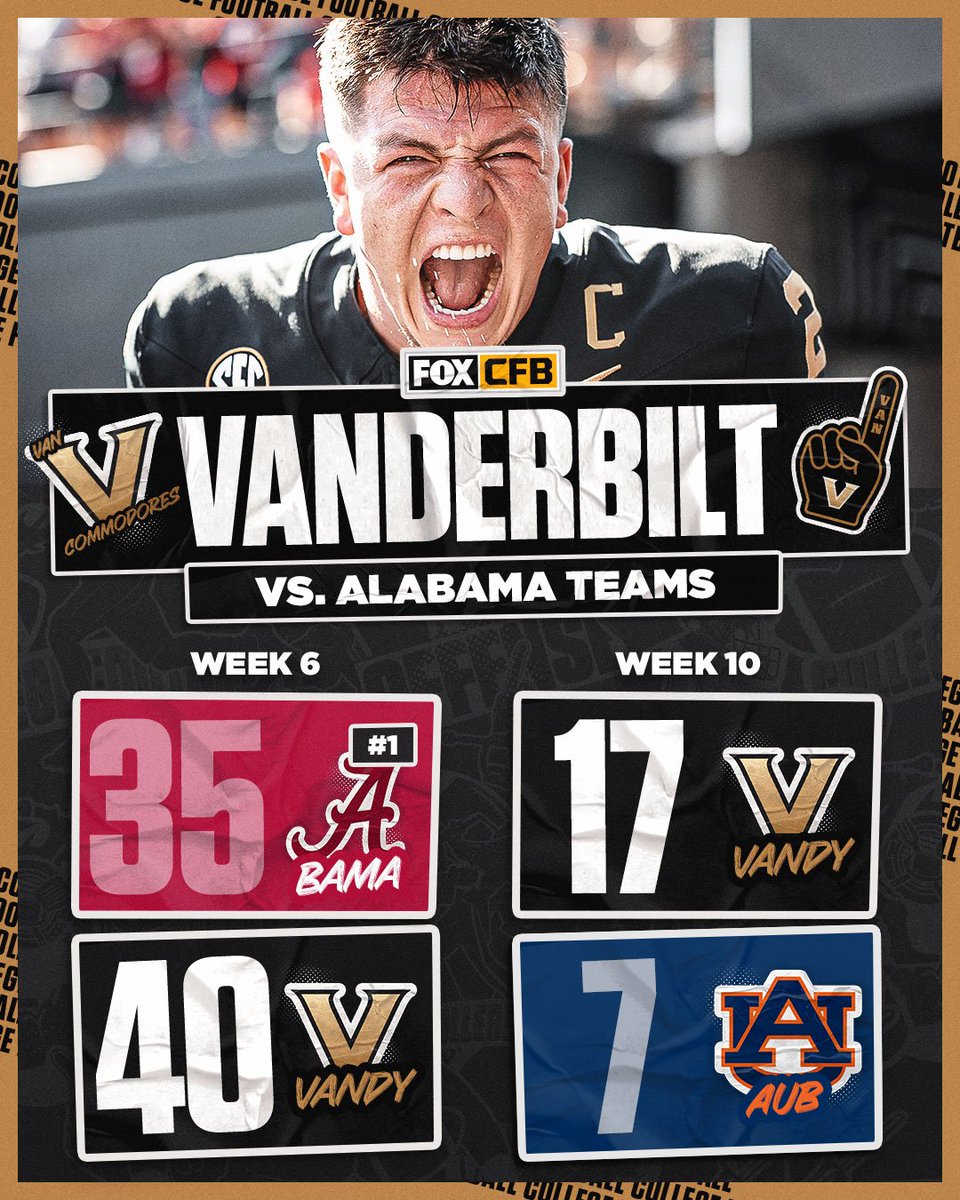 CFBONFOX's tweet photo. Vanderbilt defeats both Alabama and Auburn in the same season for the first time since 1955 🤯🔥 https://t.co/5rbbqYS6ya