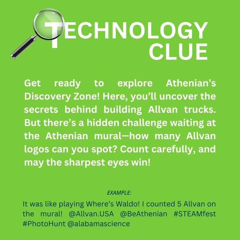 BeAthenianSTEM's tweet photo. TECHNOLOGY CLUE: Explore Athenian’s Discovery Zone &amp; uncover the secrets to building Allvan trucks. But there’s a hidden challenge waiting at the Athenian mural—how many Allvan logos can you spot? 

For more information visit: https://t.co/sbRHmlXj3D https://t.co/vFzJc2lX0U