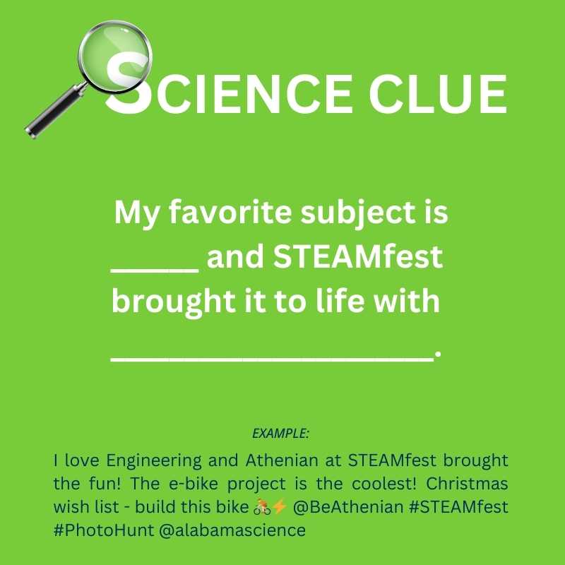 BeAthenianSTEM's tweet photo. SCIENCE CLUE: My favorite subject is ____ and STEAMfest brought it to life with ______.

For more information visit: https://t.co/qZ7kCbYzvh https://t.co/lYagXsKCmh