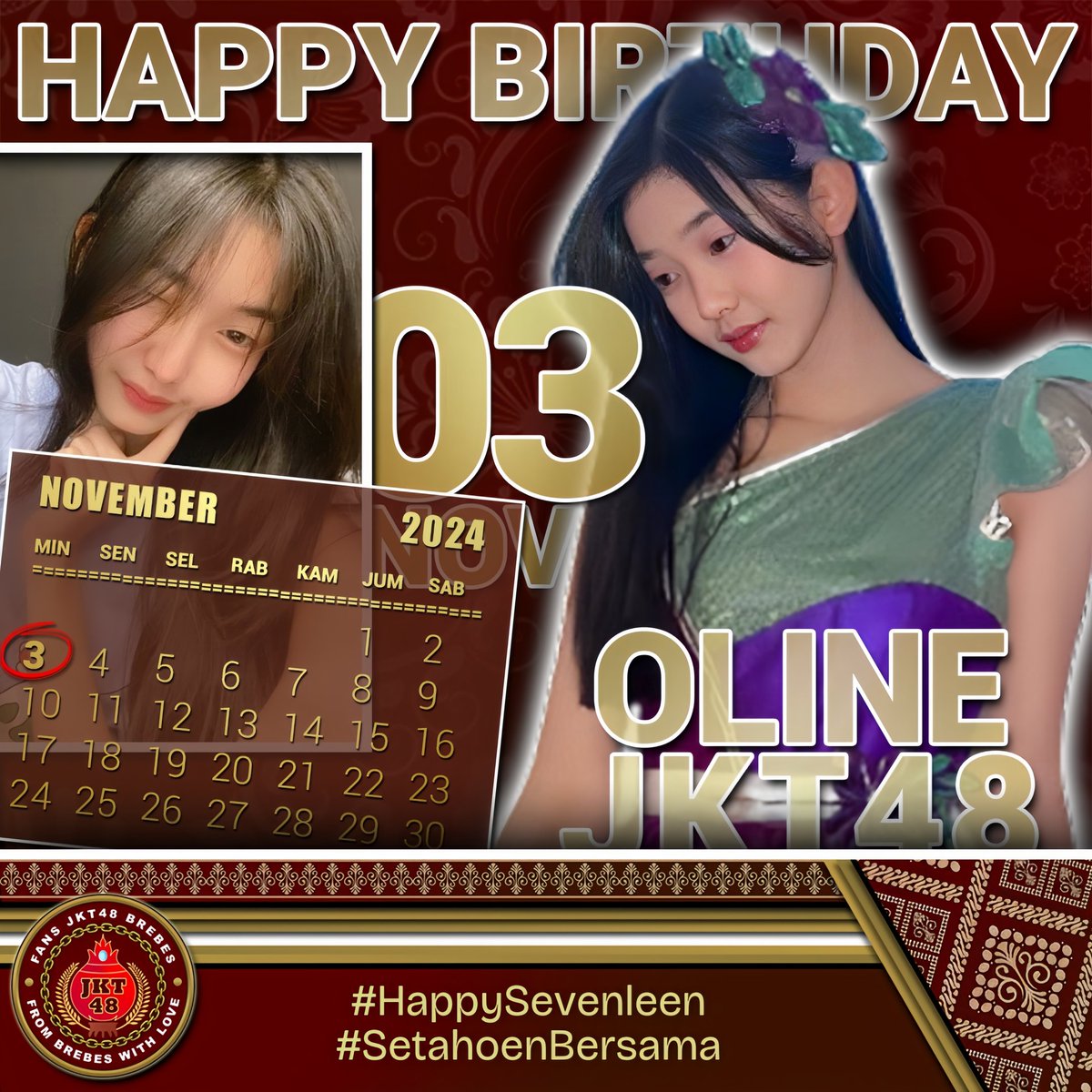 Happy birthday <a href="/M_OlineJKT48/">Oline Manuel</a>, Semoga cita-citamu tercapai dan karirmu di JKT48 semakin bersinar. 🥳

#HappySevenleen
#SetahoenBersama
#48brebessalawase