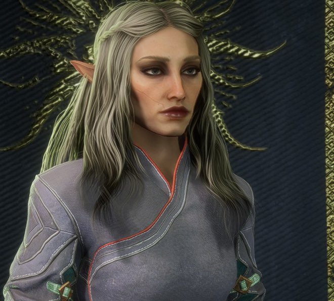 lavellan22's tweet photo. Did my best to make my girl Sorcha, I think it’s pretty good! I couldn’t tell if it was hard to make blonde hair or if it was the lighting 😅 
(Green lighting is traditional though for Inky, is it not?) 
#DragonAgeVeilguard #veilguardspoilers https://t.co/9LmKTZbPOW