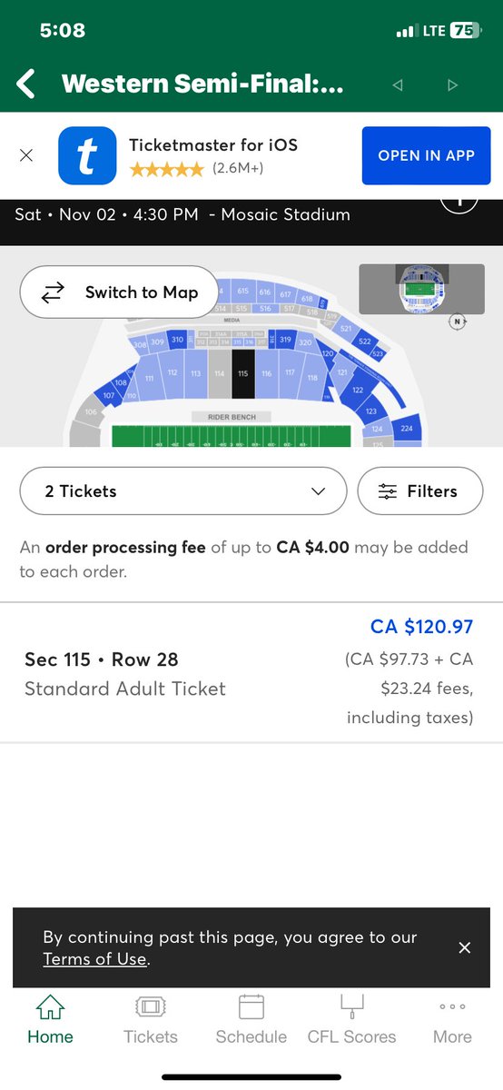 olinehoffman's tweet photo. @GreenZoneSK took these screenshots at the end of the first quarter because I was curious about all the empty seats. Definite faux pas by the riders if they took tickets offline before the game and then put them back on after the game started. https://t.co/Zw53qEI4cf