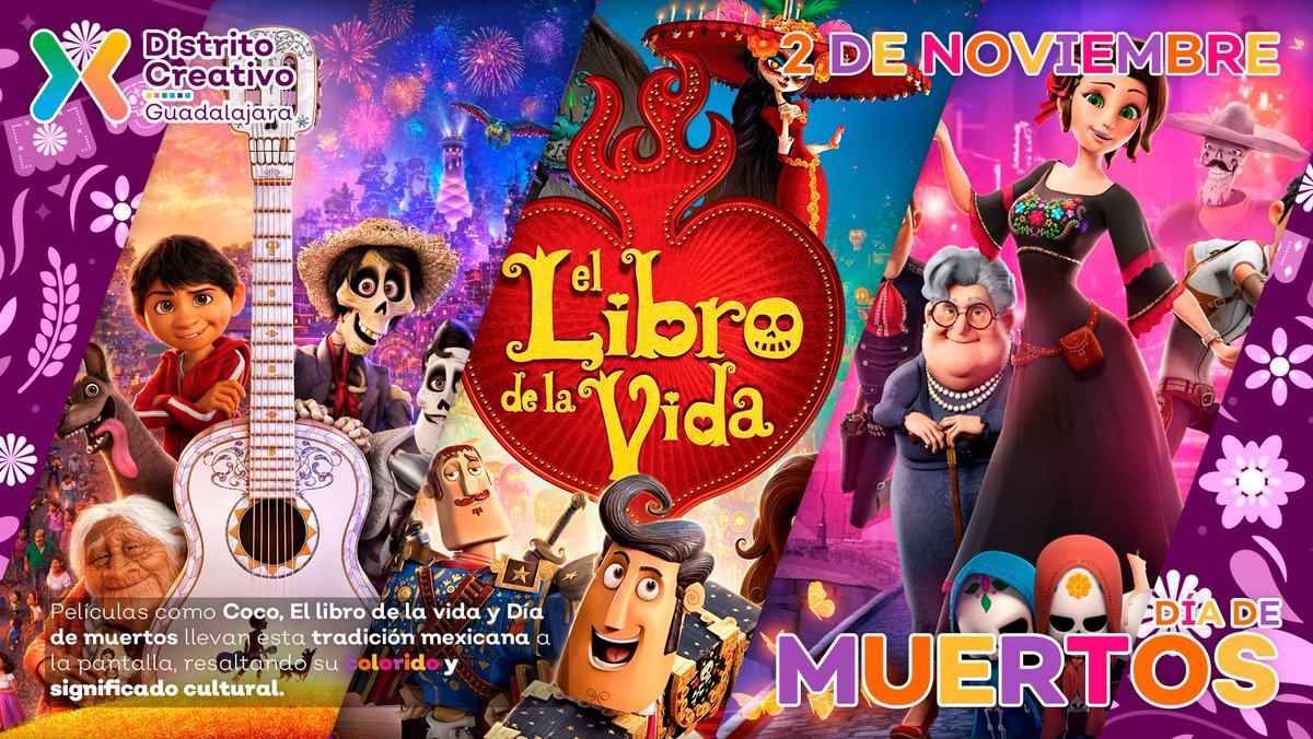 DistCreativo's tweet photo. 💀✨ El Día de Muertos ha inspirado a la animación con historias como Coco, El libro de la vida, y Día de muertos, mostrando cómo esta tradición mexicana trasciende fronteras y celebra la riqueza cultural con color y emoción. https://t.co/7PCVTT0bB2