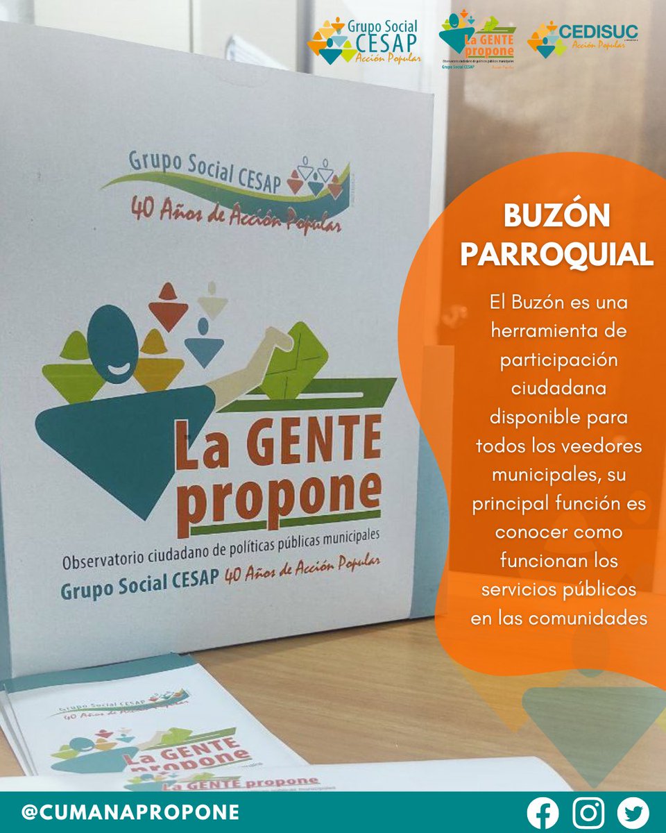 cumanapropone's tweet photo. El Buzón Parroquial es una de las herramientas más funcionales para conocer la opinión de los ciudadanos sobre diferentes situaciones que acontecen en sus comunidades. 

También es una forma de escuchar las voces de nuestros vecinos. 

#SomosCESAP #SomosCedisuc #Cumaná #Sucre https://t.co/BqToOX5Wsa