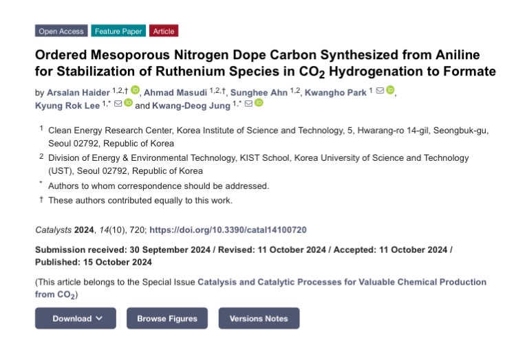 arsalanenergy1's tweet photo. Our Latest publication on CO2 hydrogenation to formate reaction where we synthesized the highly stable single atom catalysts on mesoporous nitrogen doped carbon.
Link:  https://t.co/0VI8KGvwjc 

#Catalysis #CO2reduction #ClimateAction #Hydrogenstorage https://t.co/7Tu9ujZk2d