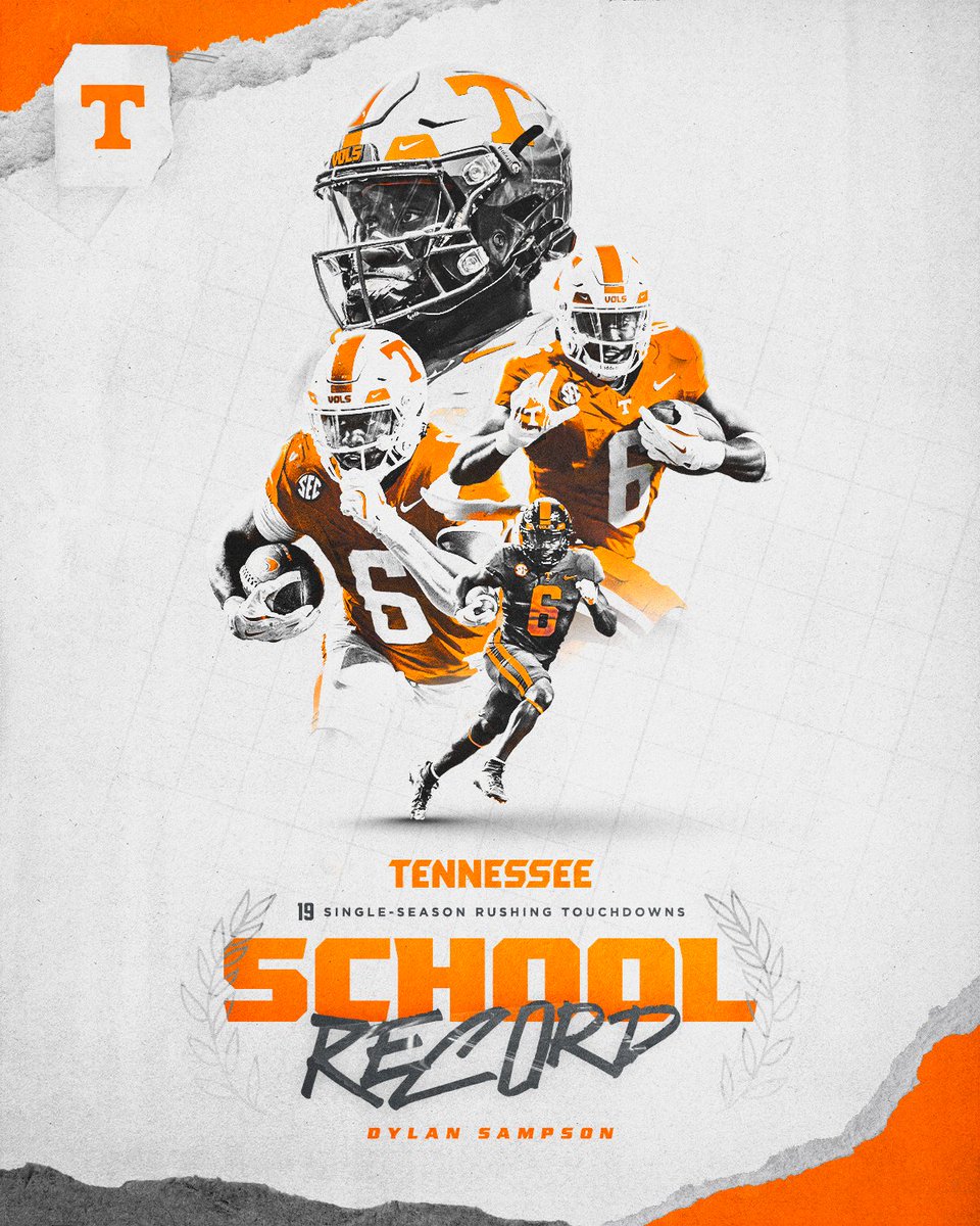 Rushing into the record books.

No player in Tennessee Football history has rushed for more touchdowns in a single season than Dylan Sampson!
