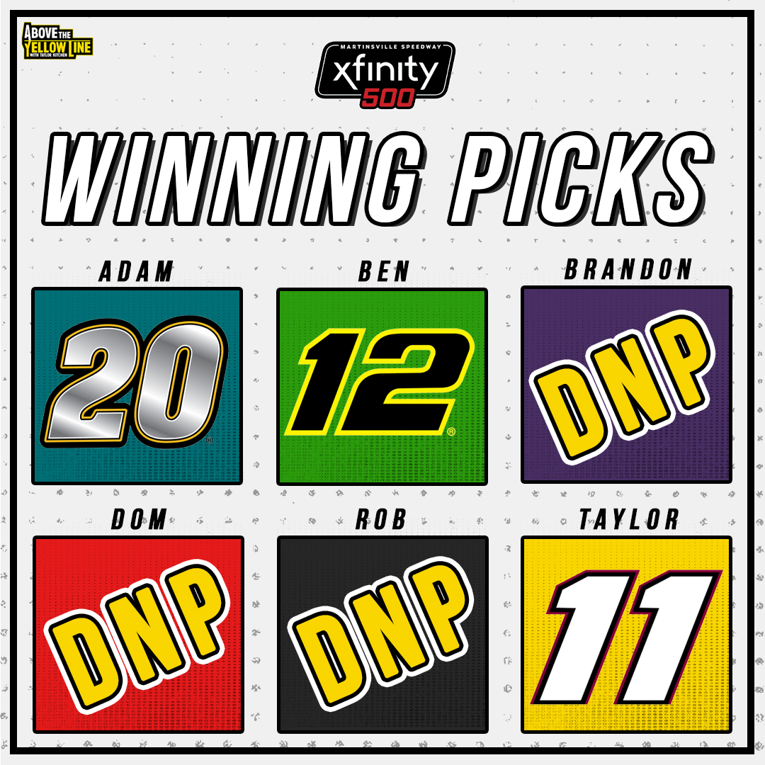 _TaylorKitchen_'s tweet photo. 🏁 The #ATYL randomized winning picks for the #Xfinity500:

Adam: Bell
Ben: Blaney
Taylor: Hamlin

Who are you rooting for?

*Random picks were made prior to p/q.* https://t.co/zB6l0eGtwo