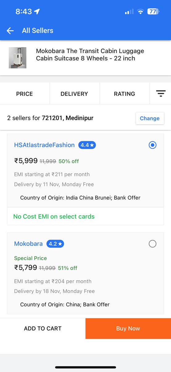 Avijitmobi's tweet photo. @randomusements @Flipkart @my_mokobara Below there is an option where we can see sellers. Seller differentiate can differ the price.
If it is same seller then it is unfair. I do not know if it possible to set price for ios and android different and if flipkart did it then they can do it for all the products. https://t.co/RIrm9GFh7s
