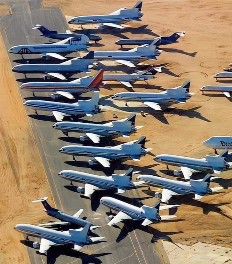 L1011TriStarJet's tweet photo. Wonder how much for a used one?

Commercial Airline Graveyard:
Southern California Logistics Airport November 26, 2001 in Victorville, California. 

Photo by Mike Fiala, Getty Images https://t.co/33s8lm4hdK