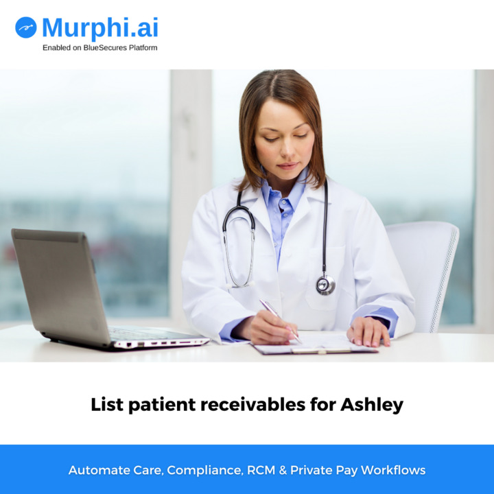 MurphiAI's tweet image. Stay organized with clear visibility into patient receivables. Easily list and track outstanding balances for Ashley, ensuring efficient revenue management.

Visit us at - Murphi.ai

#murphi #billingmanagement #revenuecycle #aipoweredtracking #healthcarebilling
