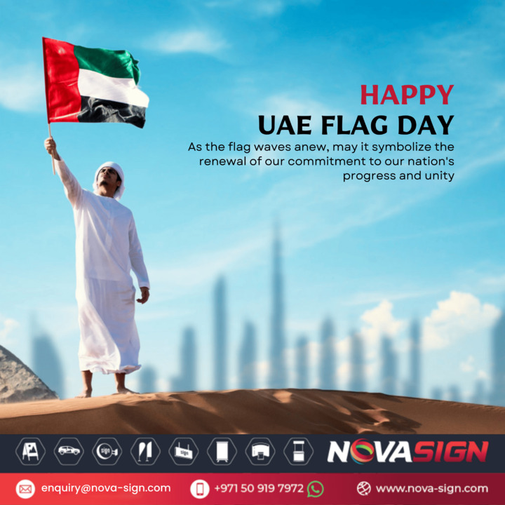 Novasign1's tweet image. Waving our flag high on UAE Flag Day to celebrate the spirit, unity, and pride that define our beloved nation. Together, we’re unstoppable. 
.
.
.
#uaeflagday #celebratingemirates #unityandpride #honoringourflag #emiratispirit #nationalsymbol #uaeheritage