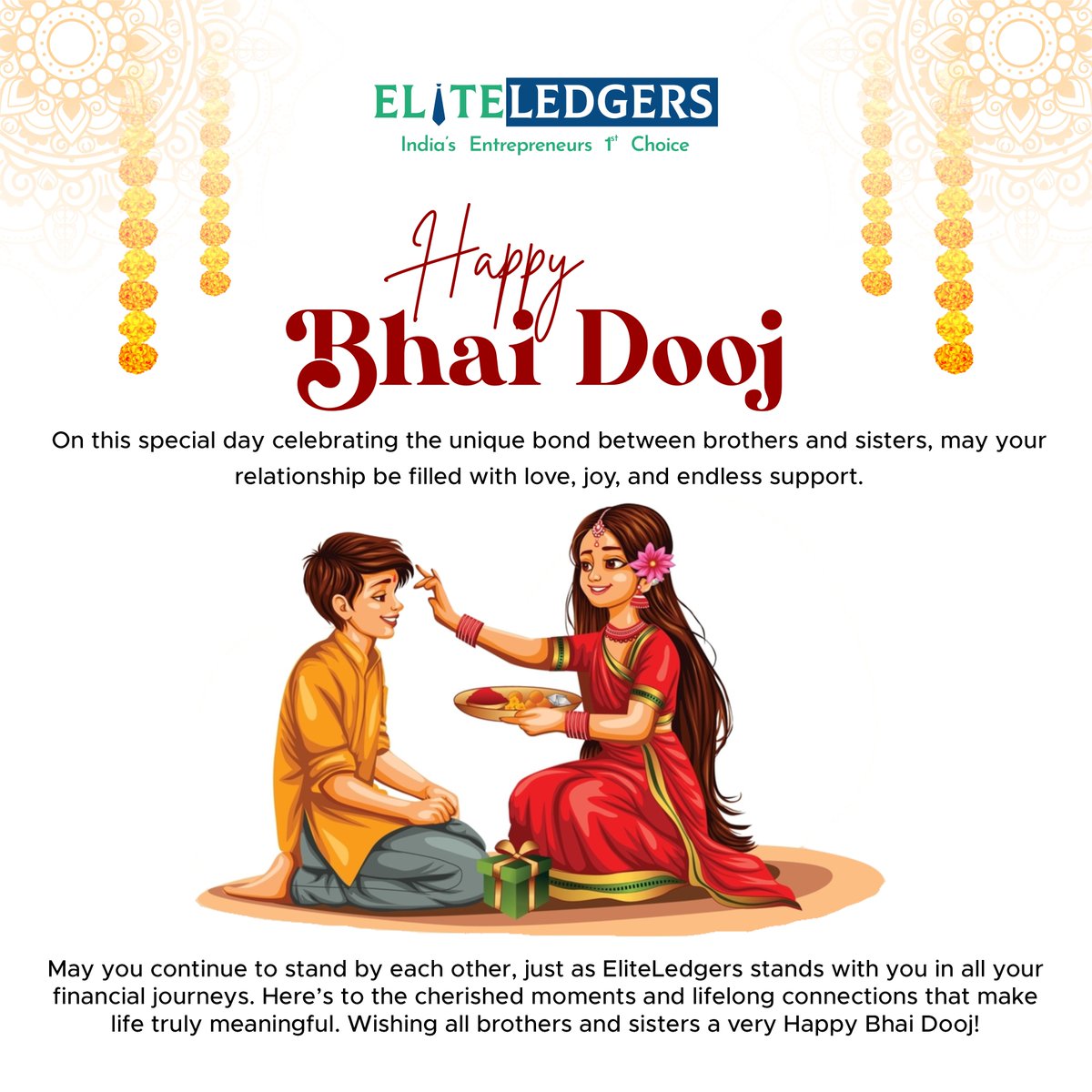 Eliteledgers1's tweet photo. Celebrating the bond of love and protection between brothers and sisters. May this day bring happiness, prosperity, and endless support to all!

#BhaiDooj2024 #Bhaidooj #happybhaidooj #indianfestival #brothersisterbond #EliteLedgers https://t.co/AzyJ0qxgBf