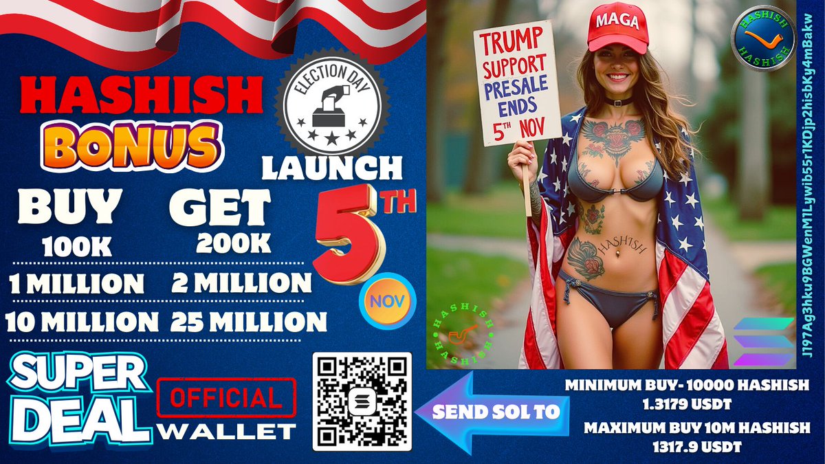 🚨 LAST 3 DAYS OF TRUMP MAGA HASHISH PRESALE! Don’t miss out on this opportunity! 🌟

#Hashish #Solana #Airdrops #Blockchain #memecoin #Web3 #420fam #Coininn #الحشيش #سولانا #عملة #تكنولوجيا #加密货币 #区块链 #比特币 #投资 #DeFi #エヌエフティー