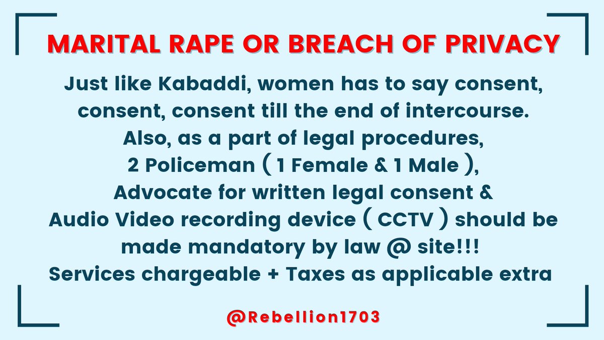 REBELLION_SIFF's tweet photo. What's Say guys!!!
#GOI #Judiciary #CJIDYChandrachud #ArjunMeghwal #MinistryofLaw #SupremeCourtOfIndia #HighCourt #LowerCourts #FamilyCourts #DistrictCourts #SessionCourts #Husband #Wife #Divorce #DowryHarassment #Maintenance #Alimony #POCSO #POSH #Rape #WomenEmpowerment https://t.co/w6BZvtjxA6