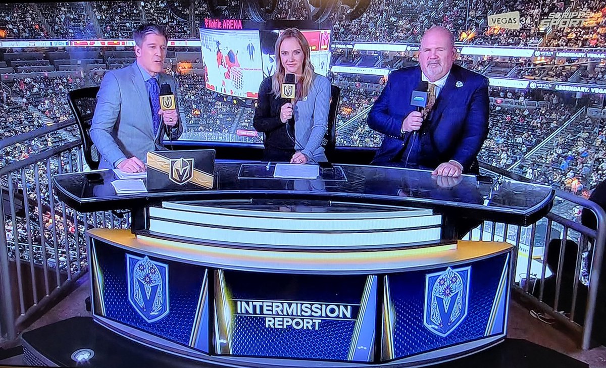 VegasGldnKnghts's tweet photo. Love seeing @JamieHersch in #Section117 with @darenmillard and @garylawless calling a #VGK @nhl game ... she is a great interviewer ... I bet @NHLNetwork is missing her tonight #VegasBorn https://t.co/HLg5LHc5Fl