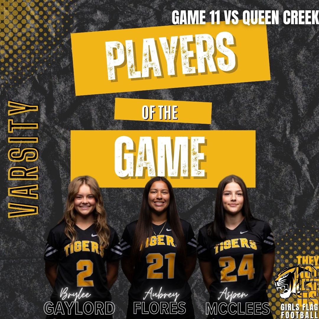 Tigers players of the game this week. It was a hard fought week. Love our grit ❤️

<a href="/AspenMcclees/">aspen.mcclees</a> <a href="/Jalyssa_gg/">Jalyssa Guerrero</a> <a href="/GuerreroJa67788/">Jaylin guerrero</a> <a href="/flores_aubrey07/">Aubrey Flores</a> <a href="/BryleeGaylord/">Brylee Gaylord</a> 

Good job ladies