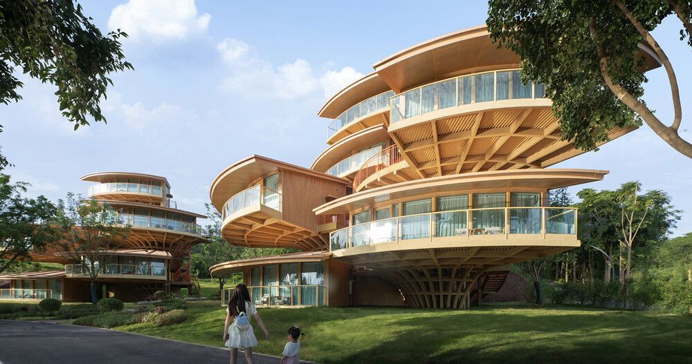 ongriddesign's tweet image. Elevate your stay with nature-inspired luxury. Our Nanxi Hotel treehouse design mimics Ginkgo leaf structure, offering suspended serenity and panoramic views. Where biomimicry meets hospitality. #InnovativeArchitecture #LuxuryInNature