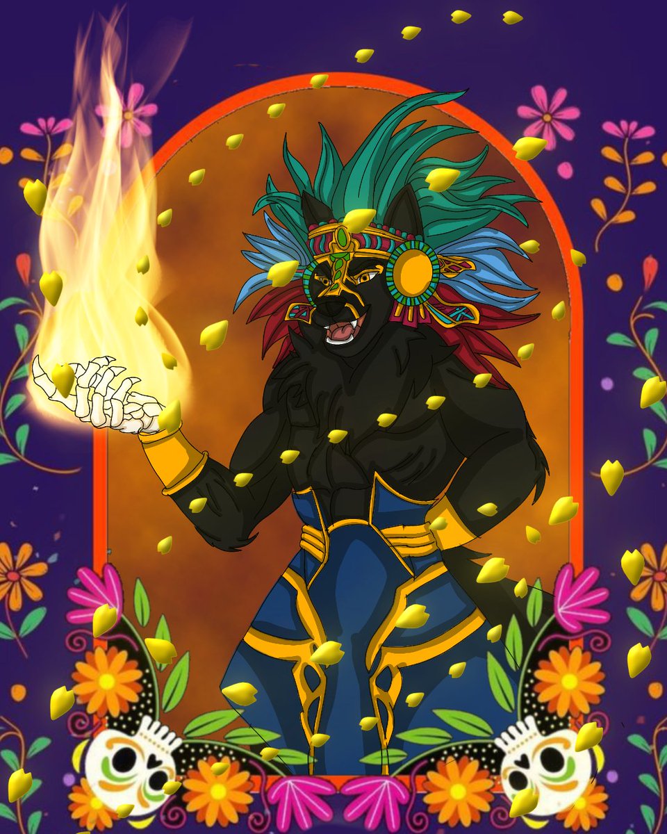 Feliz día de muertos que se lleva acabo los días 1 y 2 de Noviembre 

Les dejo un dibujo de esta celebración que es una de mis favoritas con uno de mis OC's que es Akbal un Calupoh (perro/lobo)
#furry #furryart #furryartist