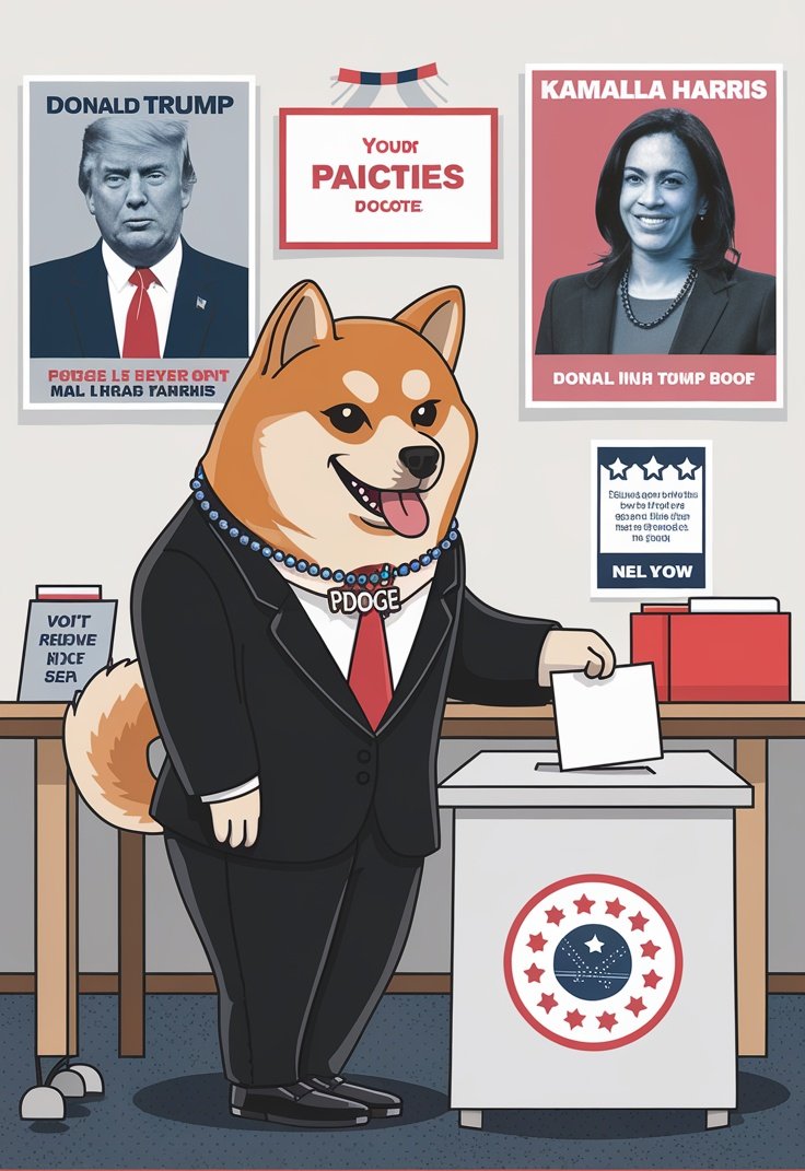 PDogeUSA's tweet photo. "Uh-oh, Kamala—when even the Doge in a suit thinks he can do a better job, you know it's serious! 🐕💼 Election time just got a whole lot furrier. #USElection2024 #DogeForChange" https://t.co/dwquNQod7o
