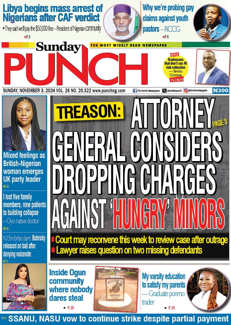 MobilePunch's tweet photo. Today's Biggest Headlines 

Here are some of the news that you shouldn’t miss this morning

1. Treason: Attorney General considers dropping charges against ‘hungry’ minors

=== https://t.co/U4Vo4wHOdu

2. Libya begins mass arrest of Nigerians after CAF verdict

=== https://t.co/CjyegaaAZ3

3. Why we’re probing gay claims against youth pastors – RCCG

=== https://t.co/cbQR2hwOQT

4. Mixed feelings as British-Nigerian woman emerges UK party leader

=== https://t.co/X8Il68br4b

5. I lost five relatives, nine patients to building collapse – Oyo native doctor

=== https://t.co/5p8fq4U8A0

6. N15m bribe claim: Bobrisky released on bail after denying voicenote

=== https://t.co/HBXgdc3z9w

7. Inside Ogun community where nobody dares steal

=== https://t.co/bAgQLDwDke

8. My varsity education to satisfy my parents – Graduate ponmo trader

=== https://t.co/SEykcZehZV

9. SSANU, NASU vow to continue strike despite partial payment

=== https://t.co/FXS8MPdrG2

10. Joshua to wait for Fury fight

=== https://t.co/bXH7Wc6ypm

For more updates, kindly follow our page>>> https://t.co/XHVBSaNMTh