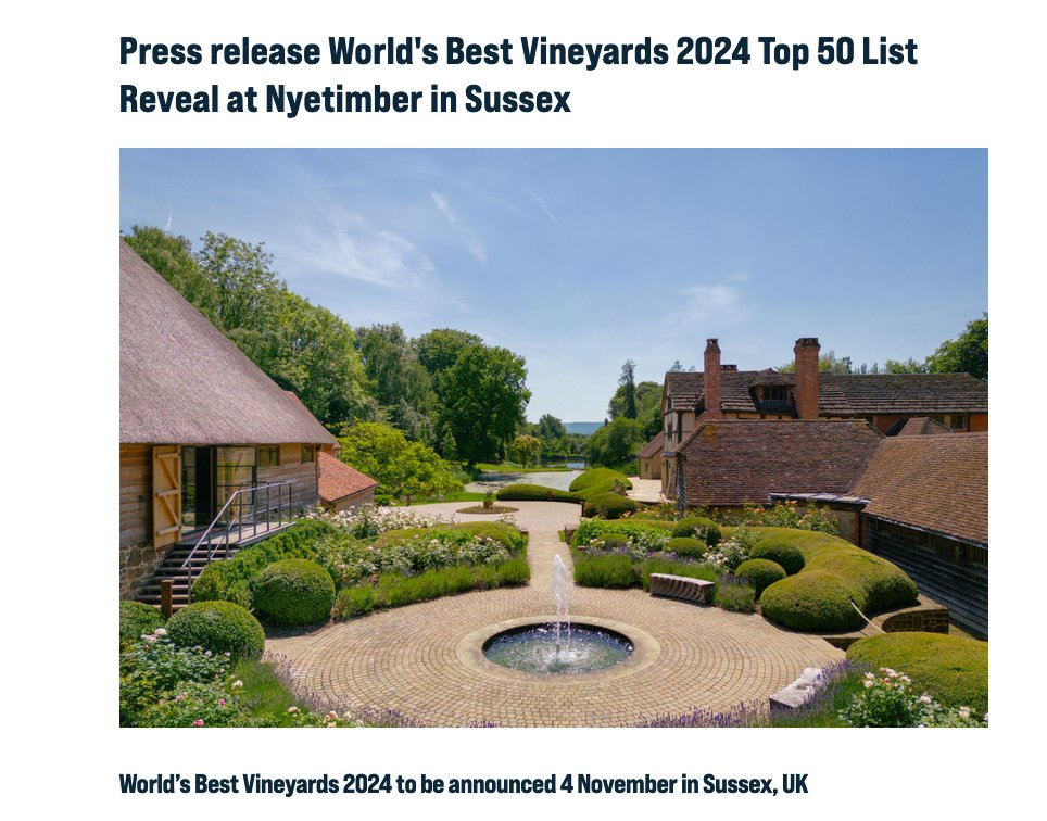 World's Best Vineyards top 50 to be announced tomorrow (4th November) at Nyetimber in the UK worldsbestvineyards.com @wbestvineyards <a href="/Nyetimber/">Nyetimber</a> - it will be exciting to see how the list has changed from last year worldsbestvineyards.com/list/1-50