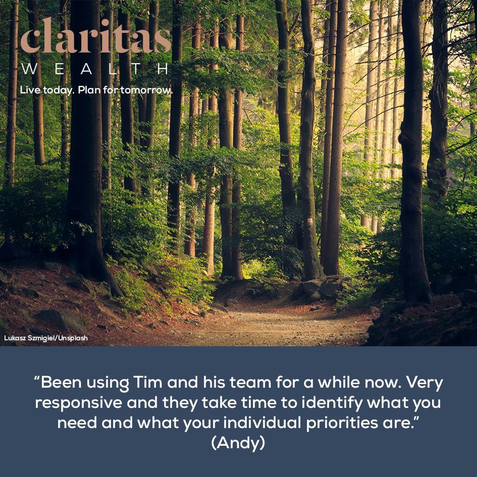 "Been using Tim and his team for a while now. Very responsive and they take time to identify what you need and what your individual priorities are." – Andy #FinancialPlanning #ClaritasWealth #WealthManagement