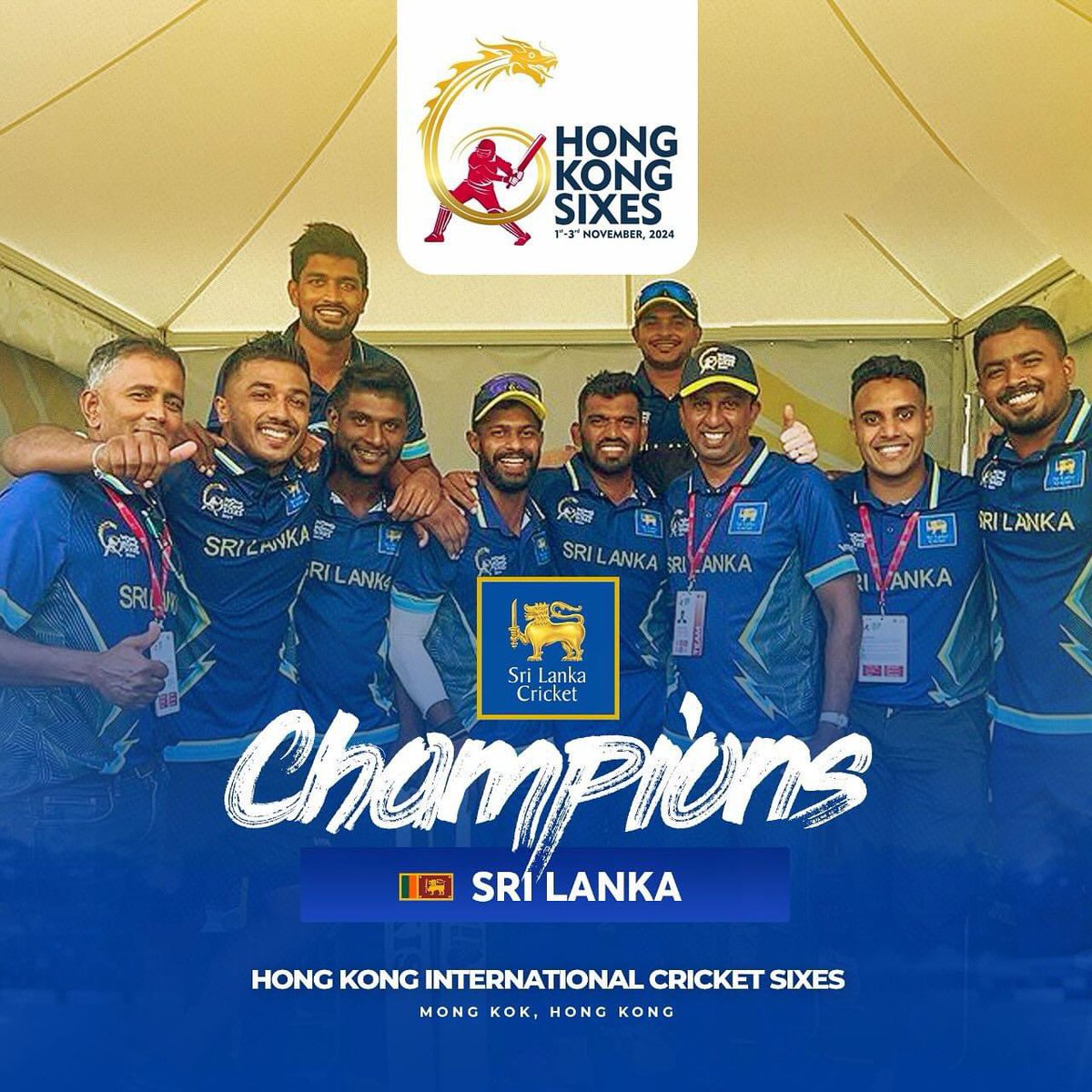Congratulations lions 🦁🇱🇰🏆🏏

Sri Lankan Sixes 🇱🇰 Rising Above, Unstoppable Champions! Bringing the 2024 Hong Kong Sixes trophy home with every powerful swing.
#Champions #HongKongSixes