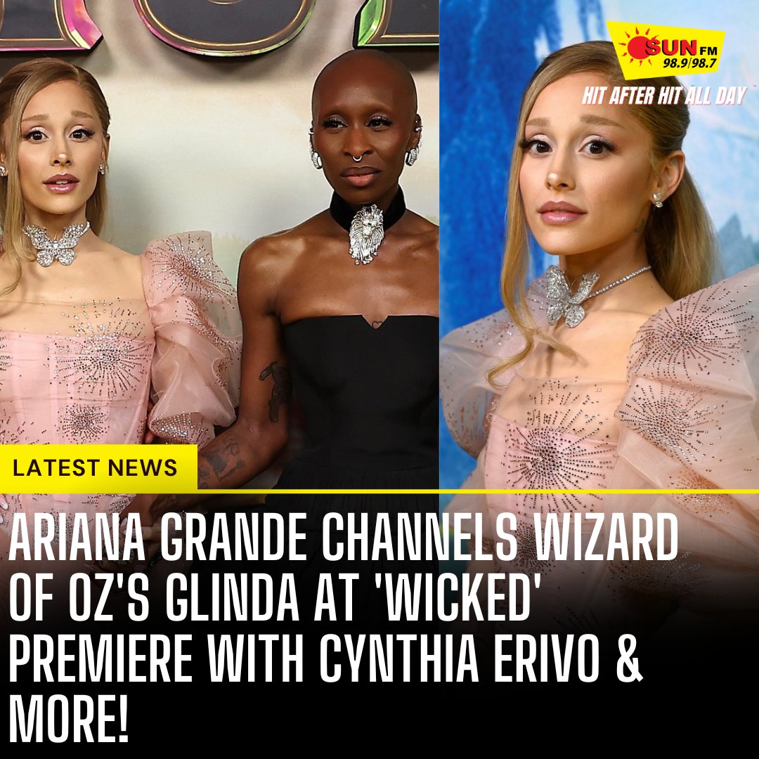 sunfmlk's tweet image. Ariana Grande dazzled at the Wicked world premiere in Sydney, channeling Glinda the Good Witch. She walked the yellow brick road carpet alongside Cynthia Erivo as the Wicked Witch. Co-stars Jonathan Bailey, Marissa Bode, and Ethan Slater. #arianator #arianators #arianagrande