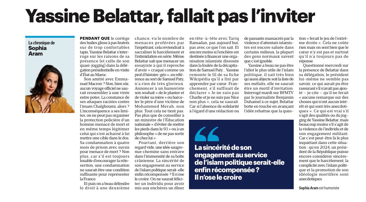 SophiaAram's tweet photo. Dans la série "fallait pas l'inviter", Yassine Belattar... 
@le_Parisien 
https://t.co/IbqSH9b1Mm Emmanuel Macron au Maroc : Yassine Belattar, fallait pas l’inviter via @le_Parisien https://t.co/qbC2WePNDy