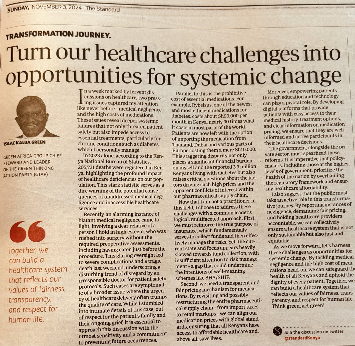 IsaacKalua's tweet image. Kenya’s healthcare system is at a tipping point! From medical negligence to soaring drug prices – it’s time for systemic change that prioritizes patient safety, fairness, and transparency. Let’s talk solutions. #HealthcareReform #TransparencyInHealth #PatientSafety”