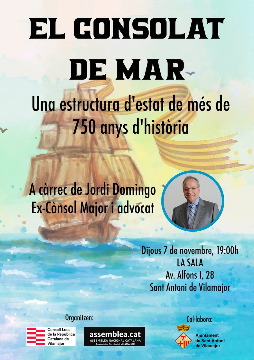 Tornem-hi! Aquest dijous, 7 de novembre, ens veiem a Sant Antoni de Vilamajor amb l'ex cònsol major <a href="/JordiDomingoGM/">Jordi Domingo</a> per parlar dels 750 anys d'història del consolat de mar i del seu futur!