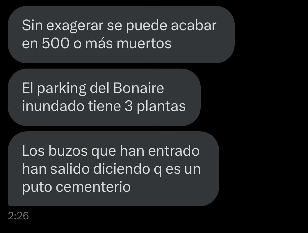 Me han pasado esto por privado para que lo difunda y sepáis la situación real de Valencia. No podemos dejar que nos mientan. Qué nos digan toda la verdad sobre las barbaridades que están pasando estos días y que den la cara los responsables.