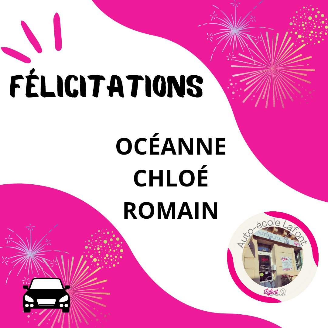 AutoLafont's tweet image. Félicitations à nos élèves 🎉🔝👏
On vous souhaite une bonne continuation 🚘

#autoecolelafont #autoecole #permisB #permisdeconduire #permisenpoche #bravo #reussite #autop #salondeprovence