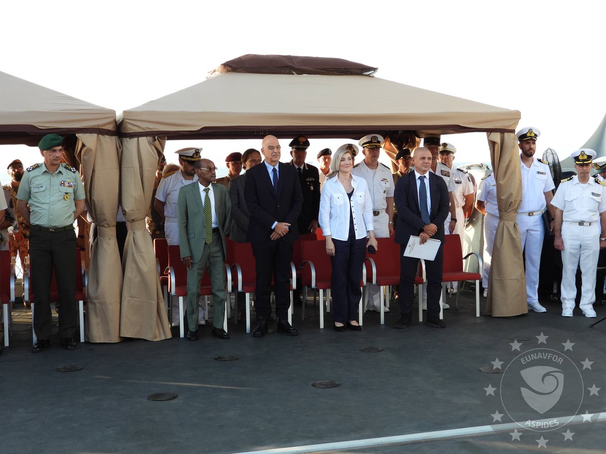 With a ceremony in the presence of the Operation Commander Rear Admiral Vasileios Gryparis (HEL Navy), held on Nov 02, Rear Admiral Massimo Bonu (ITA Navy), handed over the responsibilities of EUNAVFOR ASPIDES Force Commander to Commodore Konstantinos Pitykakis (HEL Navy).

The