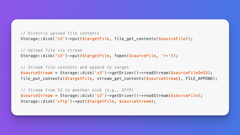 laravelbackpack's tweet photo. #Laravel Tip

Transfer large files seamlessly using streams: https://t.co/OAzHwTiQVZ