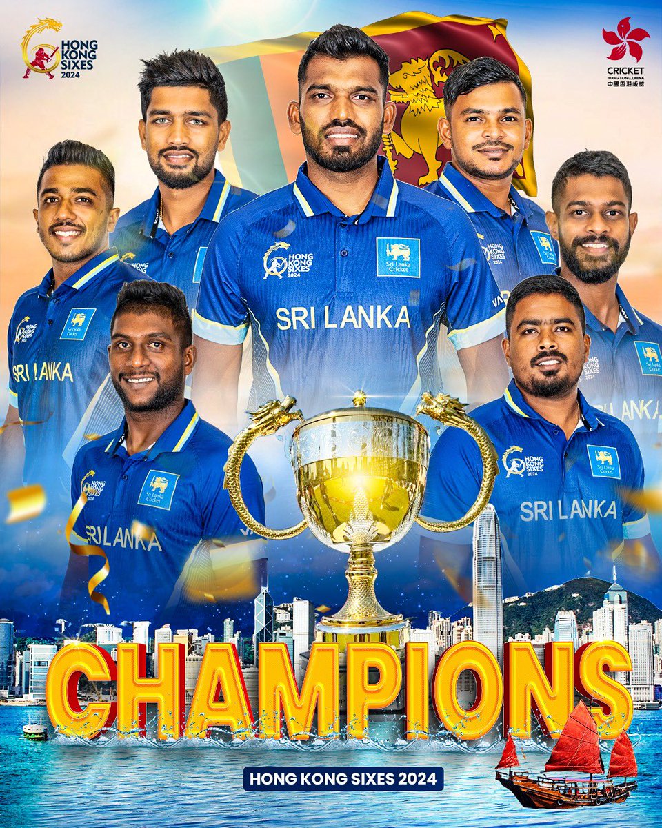 HongKongSixes's tweet image. Behold the 𝐂𝐇𝐀𝐌𝐏𝐈𝐎𝐍𝐒 of Hong Kong Sixes 2024 - 𝐓𝐄𝐀𝐌 𝐒𝐑𝐈 𝐋𝐀𝐍𝐊𝐀! 🏆🇱🇰

#HongKong #AsiasWorldCity #Cricket #ItsRainingSixes