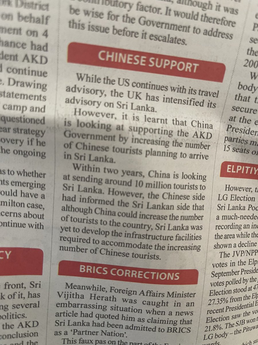 China is looking to support the AKD government by sending 10 Million Chinese Tourists to Sri Lanka within 2 years if the infrastructure is in place to support the accommodation.