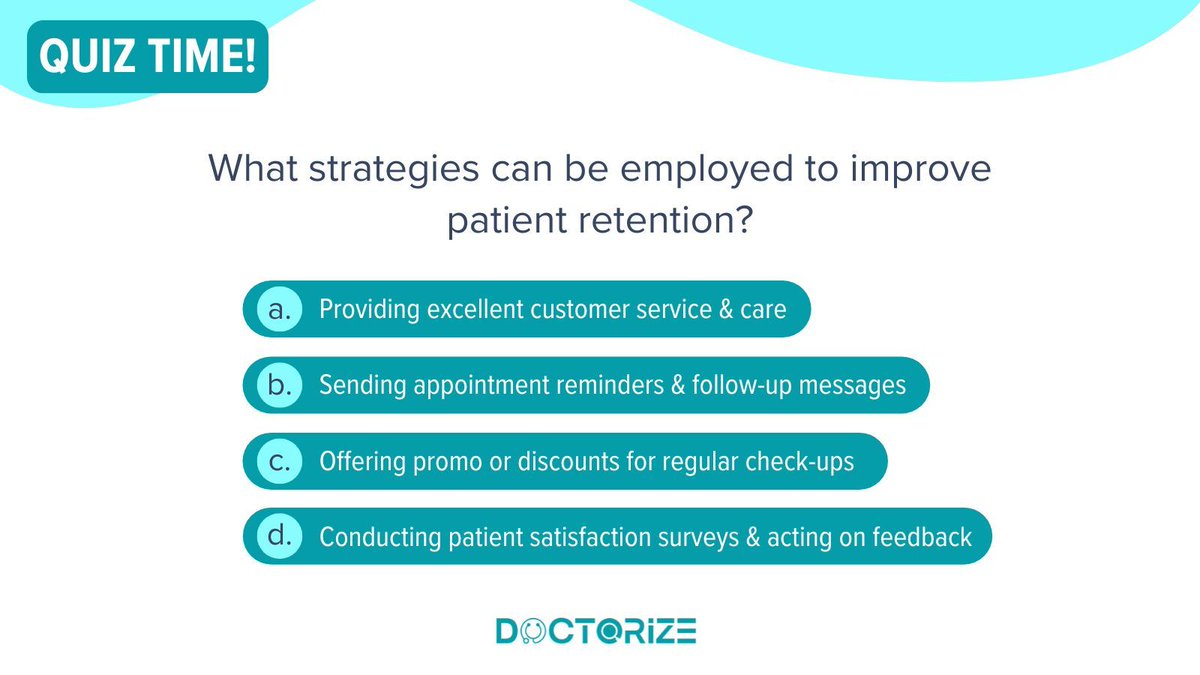 My_Doctorize's tweet photo. Keep your patients coming back! 🤗
Provide top-notch care, send friendly reminders, and show your appreciation with loyalty programs. Plus, listen to their feedback and make your office a welcoming space.
#Doctorize #PatientRetention #Healthcare #PatientExperience https://t.co/6V3yAQO3GV