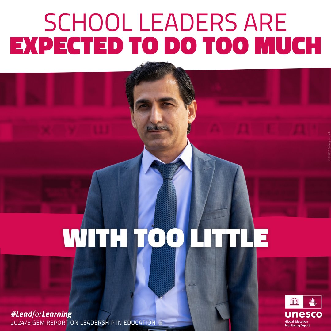 A survey in 14 middle-income countries found 68% of principals’ time goes to routine tasks, leaving little space for vision-setting &amp; reform.

To drive real change, let’s empower leaders to #LeadforLearning.

More in the #2024GEMReport: bit.ly/gemreport2024