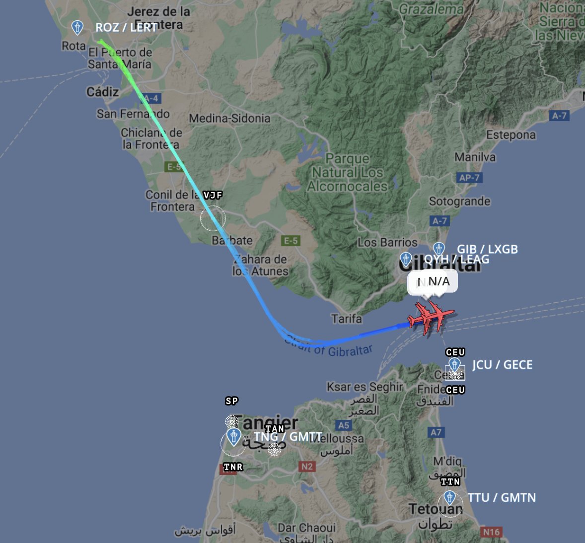 TheSnoopySnoop's tweet photo. Trio of KC-135's heading out of Rota through the Strait of Gibraltar
#RAKE41 59-1470 #AE04C3
#RAKE42 59-1464 #AE0659
#RAKE43 63-8878 #AE05B1 https://t.co/brkcS0D9SX