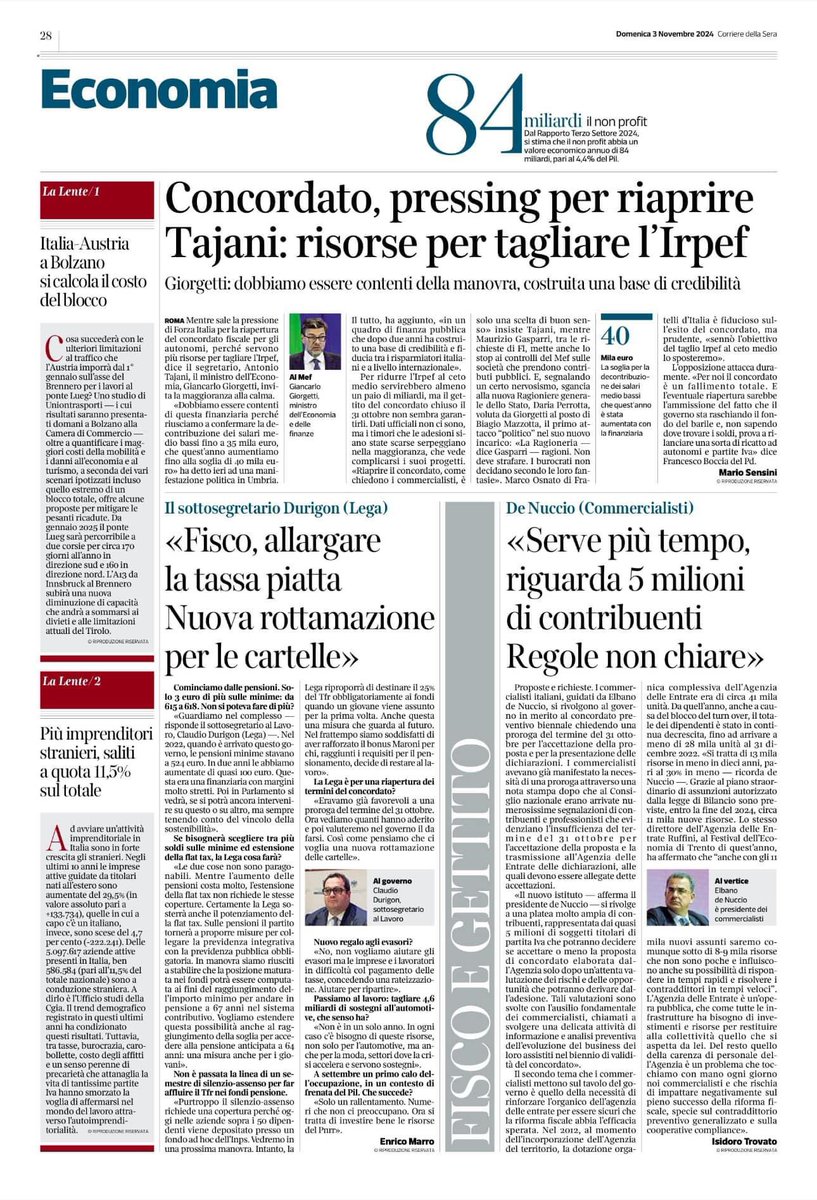 Sulla direzione giusta <a href="/Antonio_Tajani/">Antonio Tajani</a>, <a href="/ClaudioDurigon/">Claudio Durigon</a> ed <a href="/elbano_de/">Elbano de Nuccio</a> su <a href="/Corriere/">Corriere della Sera</a>, misure necessarie per i contribuenti, ricordando che la #rottamazione consente di pagare il dovuto senza sanzioni e interessi, ma senza alcuno sconto.

Il #concordato con più tempo è migliorabile.