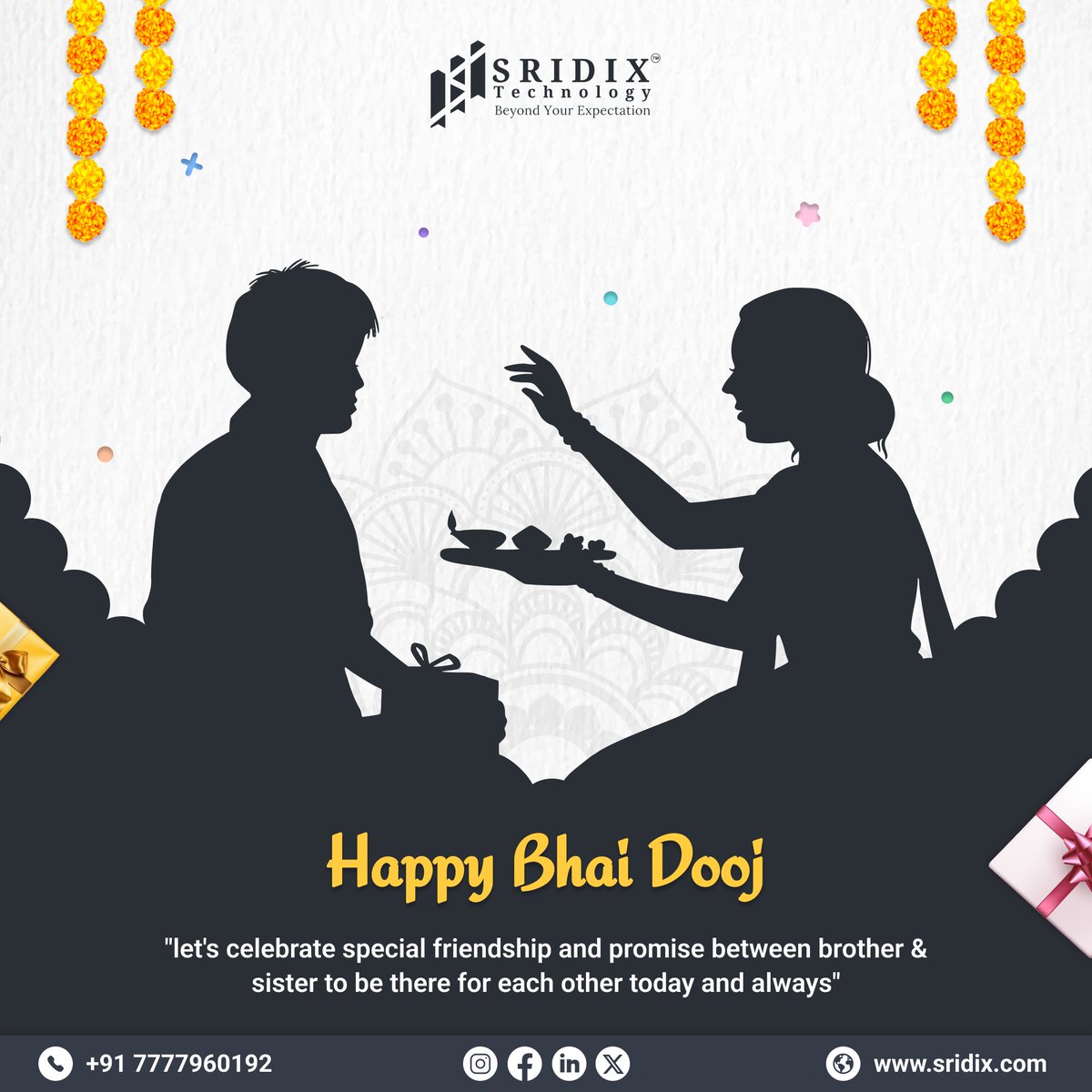 SridixTech's tweet photo. Celebrating the bond of love, laughter, and lifelong memories. 

Happy Bhai Dooj to all brothers and sisters! May your relationship be filled with joy and blessings. 🪔❤️ 

#diwali2024 #thisdiwali #joy #occasion #bhaidooj #indianvibes #happiness #familyfestival #brothersister https://t.co/w7Tjyc3Qcq