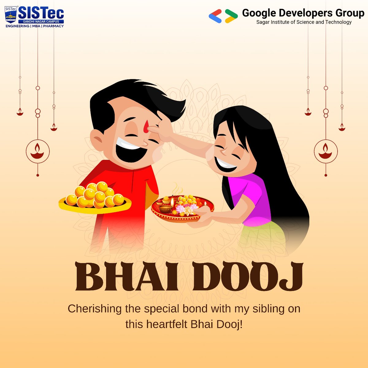 gdsc_sistec's tweet image. Celebrating sibling bonds this Bhai Dooj with GDG SISTec! 💫 Wishing everyone warmth, laughter, and unity. 🌸💻💙 #BhaiDooj #GDGSISTec #TechTogether