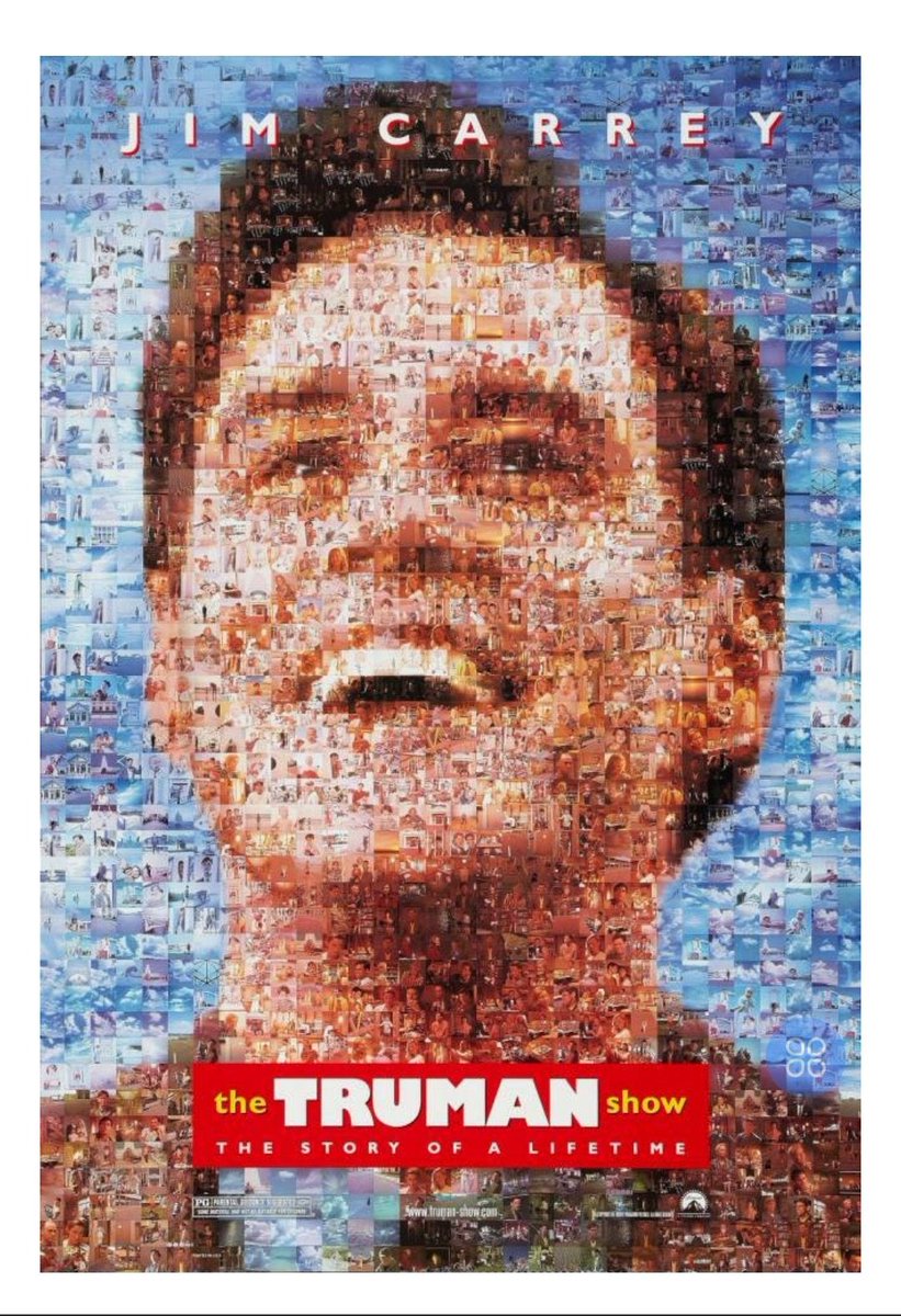 IndiaTales7's tweet photo. 4. The Truman Show (1998)

Photographic mosaics are very common today, but this poster-brilliantly depicting how Truman Burbank's life was perpetually monitored by reality TV cameras-was truly groundbreaking in the late '90s. https://t.co/e0pJKizasb