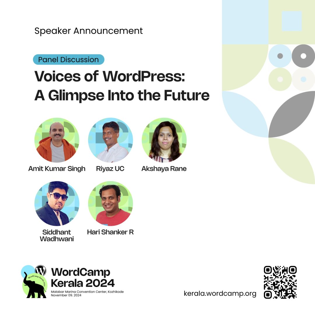 WordCamp_Kerala's tweet photo. Voices of WordPress: A Glimpse Into the Future!

Don't miss this incredible panel with Hari Shanker R, Riyaz UC, Amit Kumar Singh, Siddhant Wadhwani, and Akshaya Rane discussing the future of WordPress!

https://t.co/1YSUR2r7b9
@rane_akshaya @siddhantw19 @thecancerus @HariShanker

#WordCampKerala #WordPressFuture #PanelDiscussion