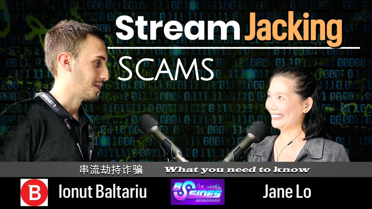 Jane Lo (@janelo8) on Twitter photo "Stream jacking" - #cybercriminals hijack popular #YouTube channels, impersonate well-known figures & push fake investment deals.
At <a href="/BSidesSG/">BSides Singapore</a>, Ionuț Baltariu (<a href="/Bitdefender/">Bitdefender</a>) warns of these dangerous schemes, and how to protect ourselves. #CyberSecurity
youtu.be/WbXu6gwphuU "Stream jacking" - #cybercriminals hijack popular #YouTube channels, impersonate well-known figures & push fake investment deals.
At <a href="/BSidesSG/">BSides Singapore</a>, Ionuț Baltariu (<a href="/Bitdefender/">Bitdefender</a>) warns of these dangerous schemes, and how to protect ourselves. #CyberSecurity
youtu.be/WbXu6gwphuU