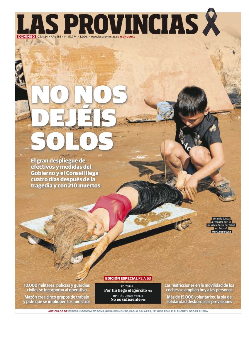 ¡Buenos días! Esta es nuestra #PortadaLP de hoy domingo 3 de noviembre. NO NOS DEJÉIS SOLOS. Toda la información, actualizada al minuto, en lasprovincias.es