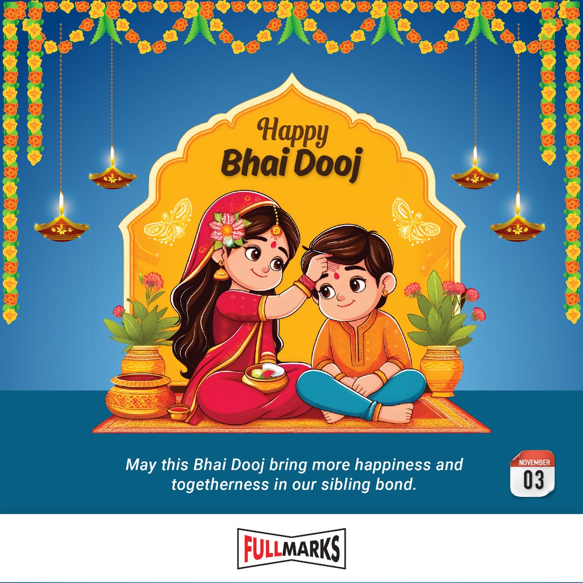 FullMarksPvtLtd's tweet photo. Celebrating the beautiful bond of love and protection between brothers and sisters ❤️👫✨ Happy Bhaiya Dooj! #BhaiyaDooj #SiblingLove #FestivalVibes #BrothersForLife #HappyBhaiDooj 🪔 https://t.co/GkDJwgYM50