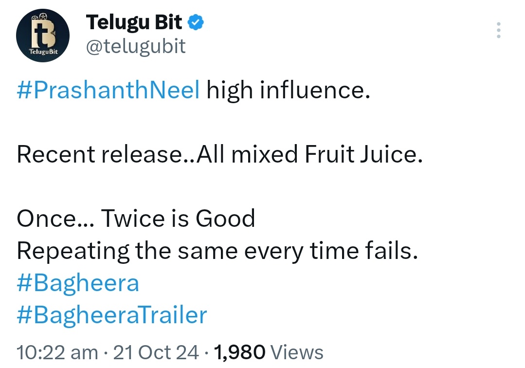 Telugubit's tweet photo. This is the fact! 
#bageera failed at BOX Office, only Kannada Hit. 

Especially in Telugu version heading for a disaster note.

BMS Rating also didn't save! 

#Bagheera https://t.co/WXgptGrFh5