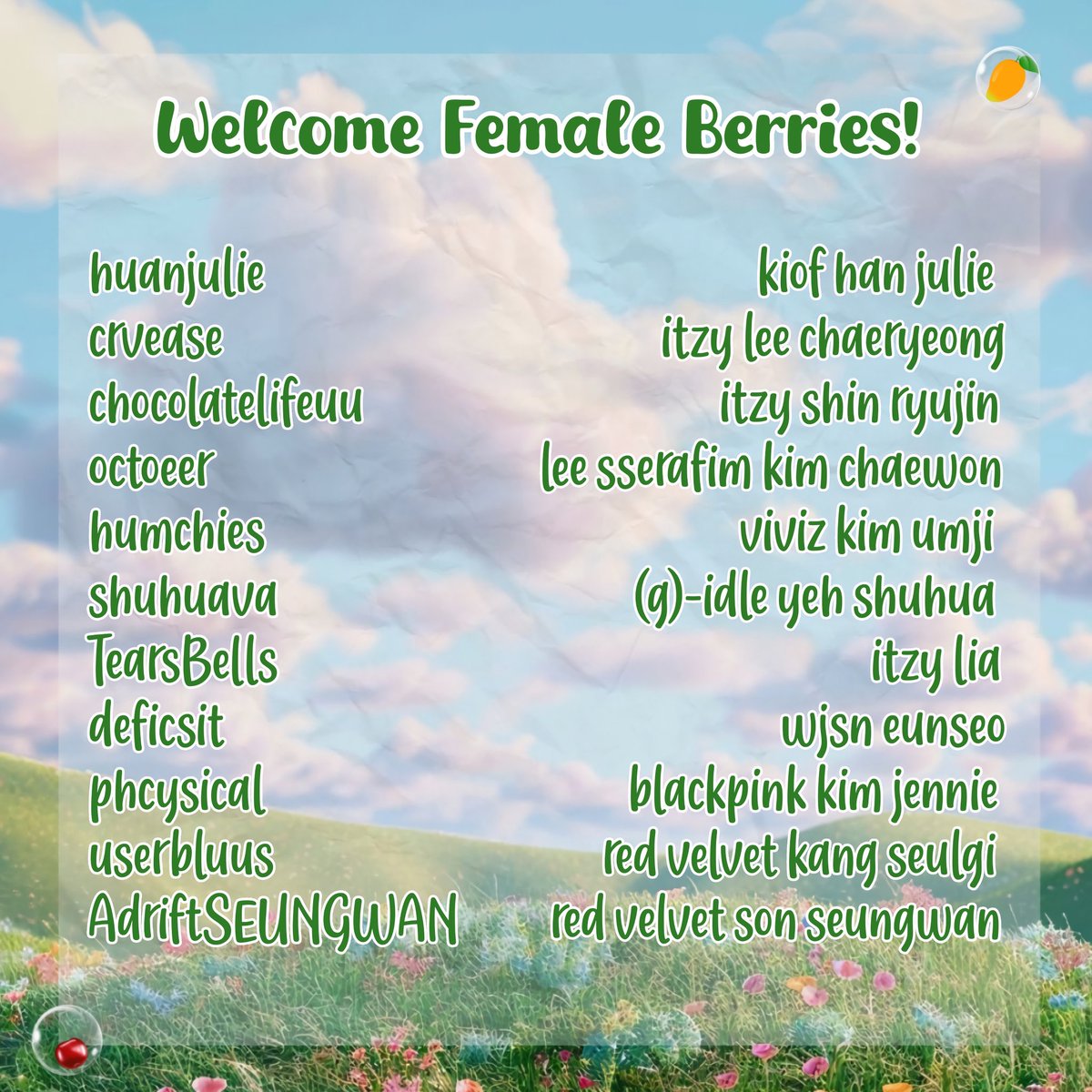OfSummerCrush's tweet photo. ✨ GIVEAWAY ALERT! ✨

We’re opening up 4 FEMALE SLOTS for a chance to join Summer Crush! Want to be part of our colorful journey? Just follow, retweet, and reply with muse (max 02L) you’d like to join as! 

Let’s make sweet memories together, good luck! 🍓💖 https://t.co/pxzt9gwmxT